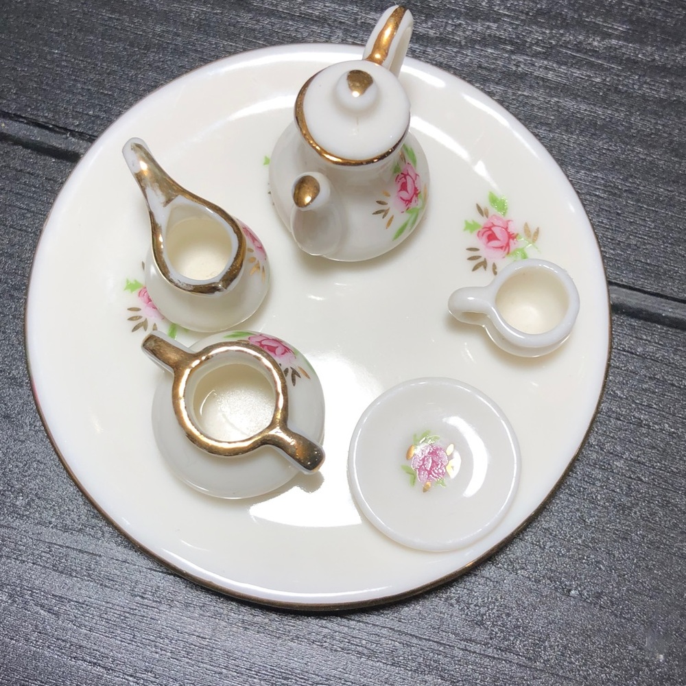 Floral Miniature Tea Set with Gold Accents - Picture 3 of 5